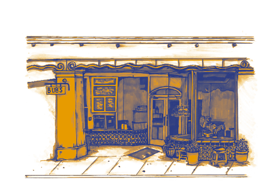Illustration of Bub & Grandma's restaurant building exterior